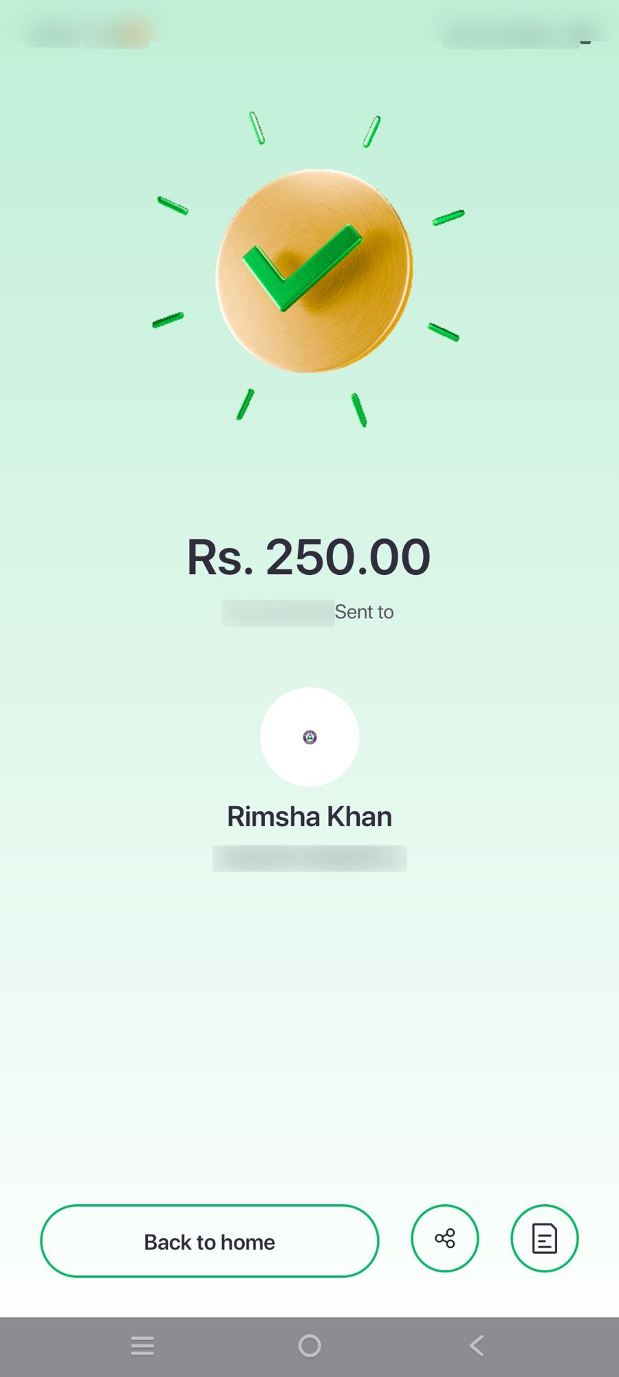 Authentic receipt — private details hidden