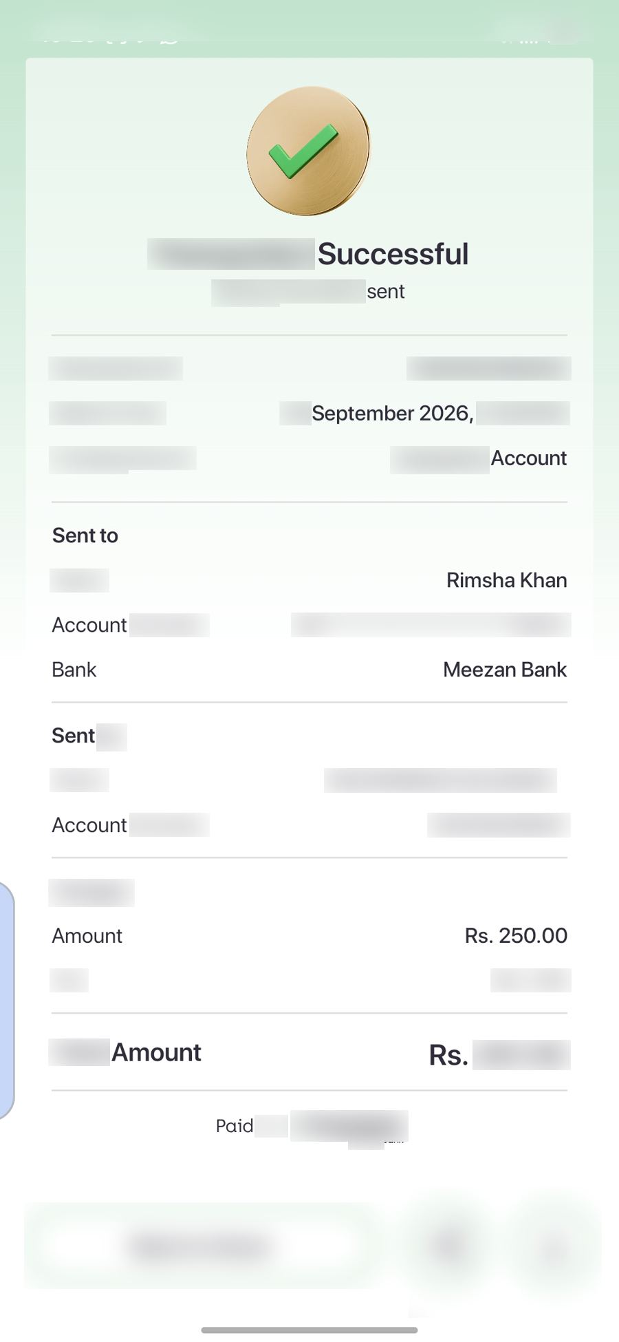 Authentic receipt — private details hidden