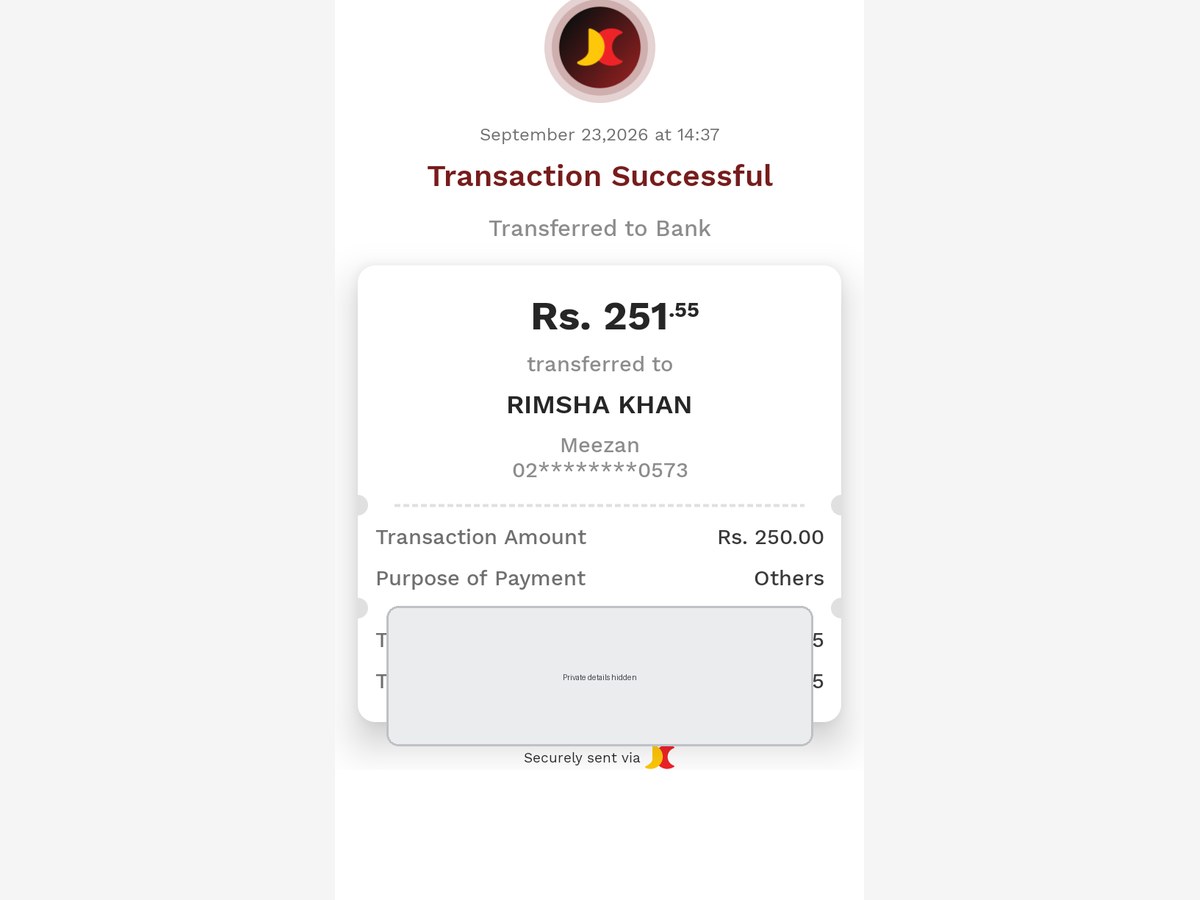 Authentic receipt — private details hidden