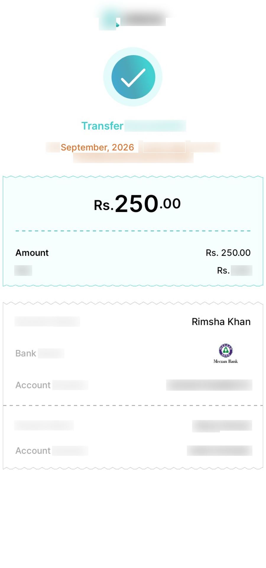 Authentic receipt — private details hidden