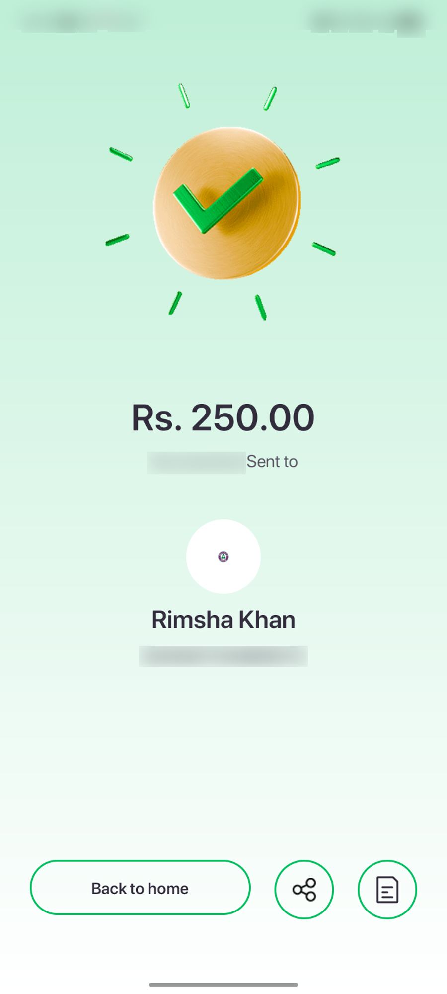 Authentic receipt — private details hidden