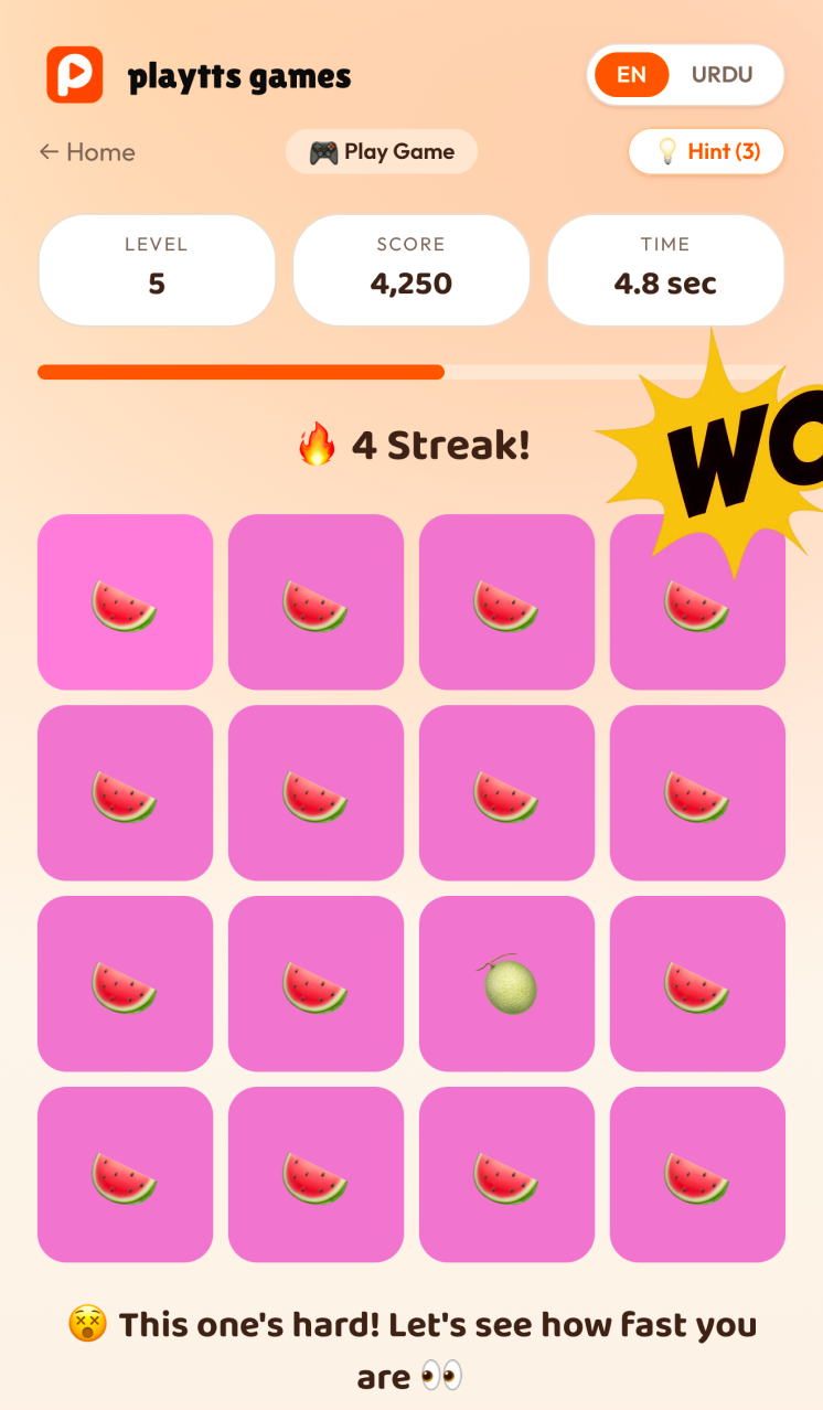 playtts Spot the Difference game with colorful watermelon tiles
