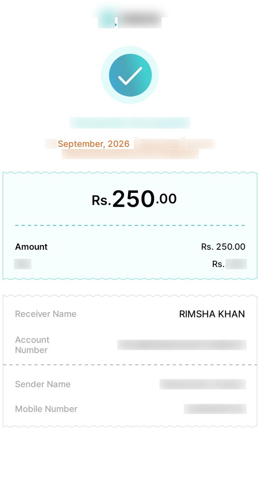 Authentic receipt — private details hidden