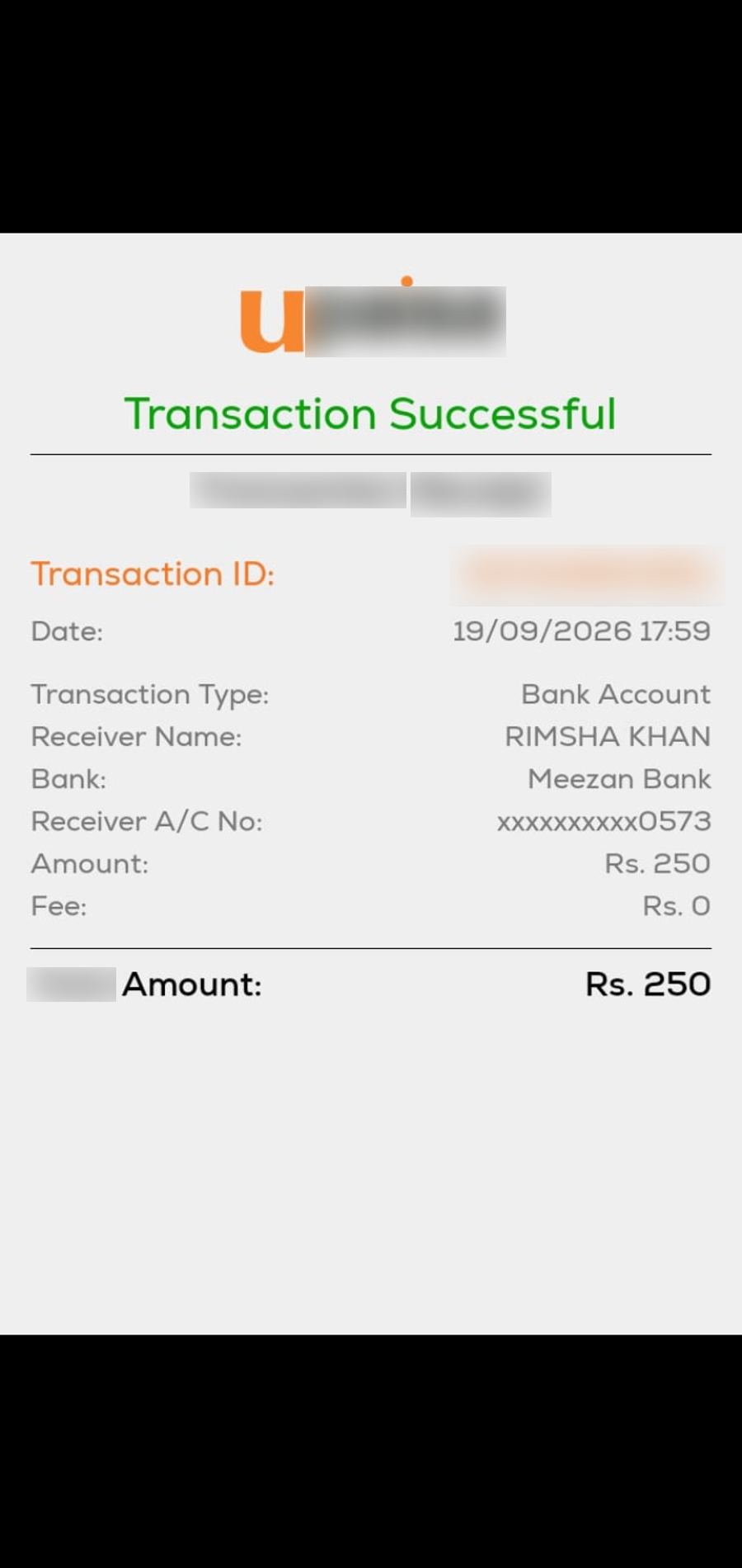 Authentic receipt — private details hidden