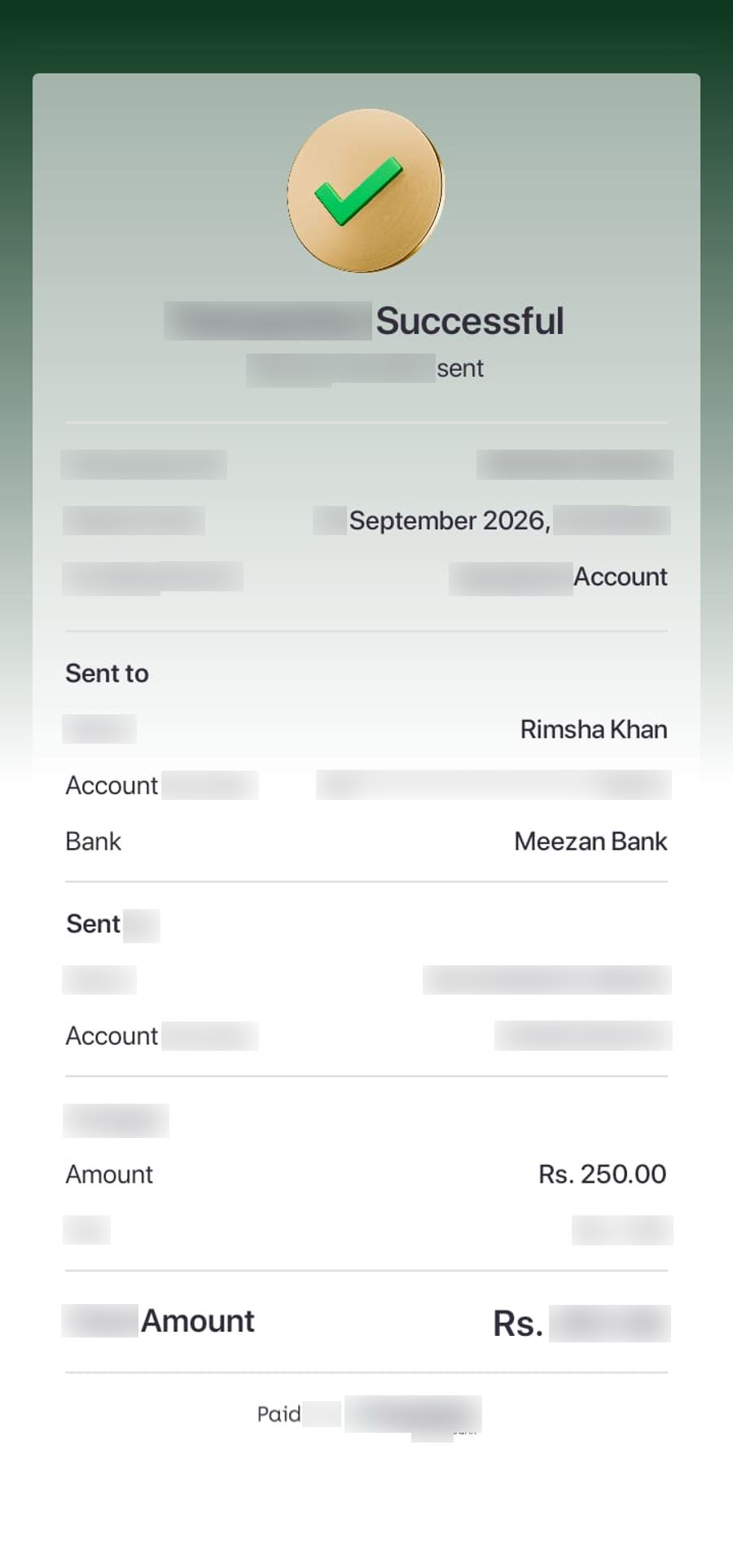 Authentic receipt — private details hidden