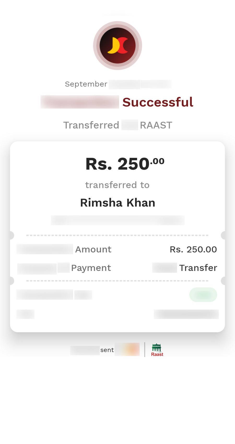 Authentic receipt — private details hidden