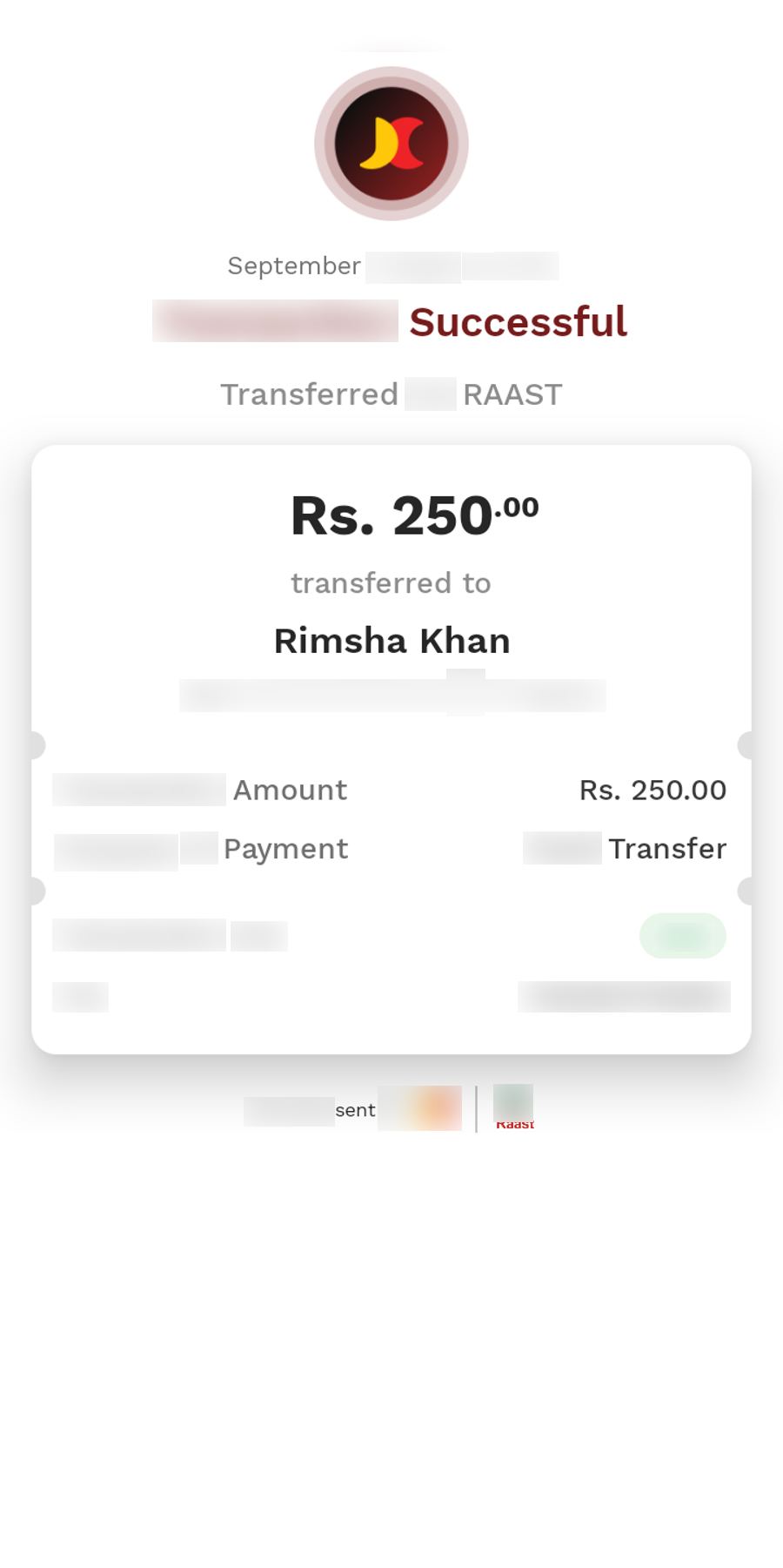 Authentic receipt — private details hidden