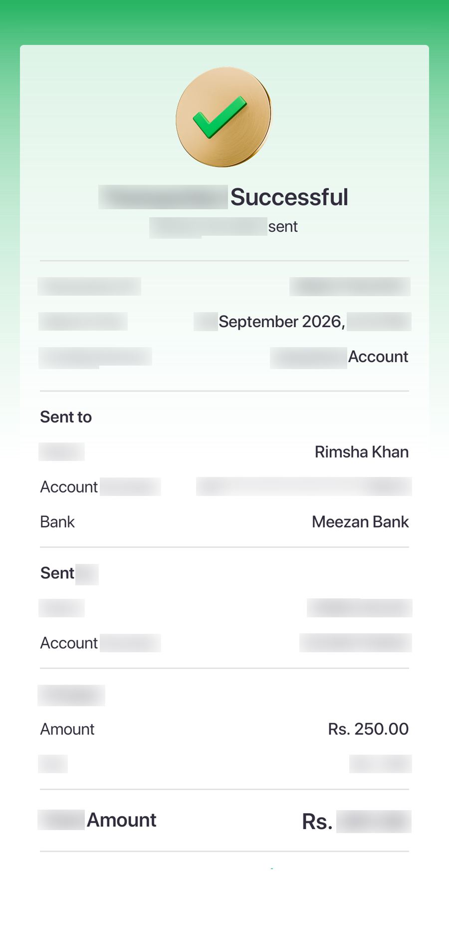 Authentic receipt — private details hidden