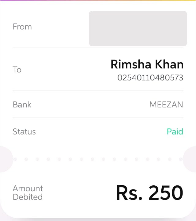 Authentic receipt — private details hidden