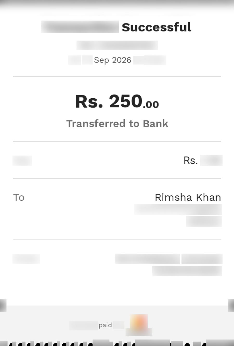 Authentic receipt — private details hidden