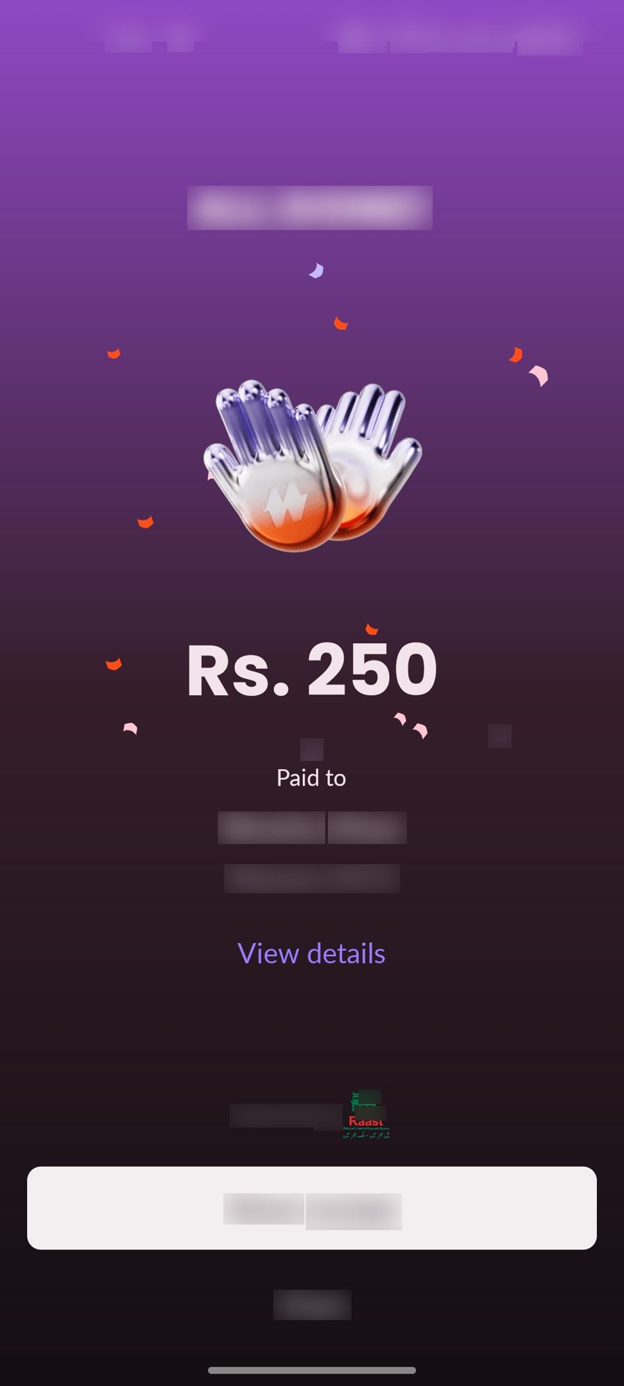 Authentic receipt — private details hidden