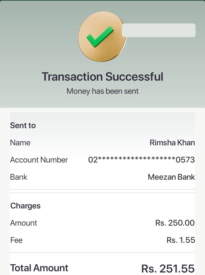 Authentic receipt — private details hidden