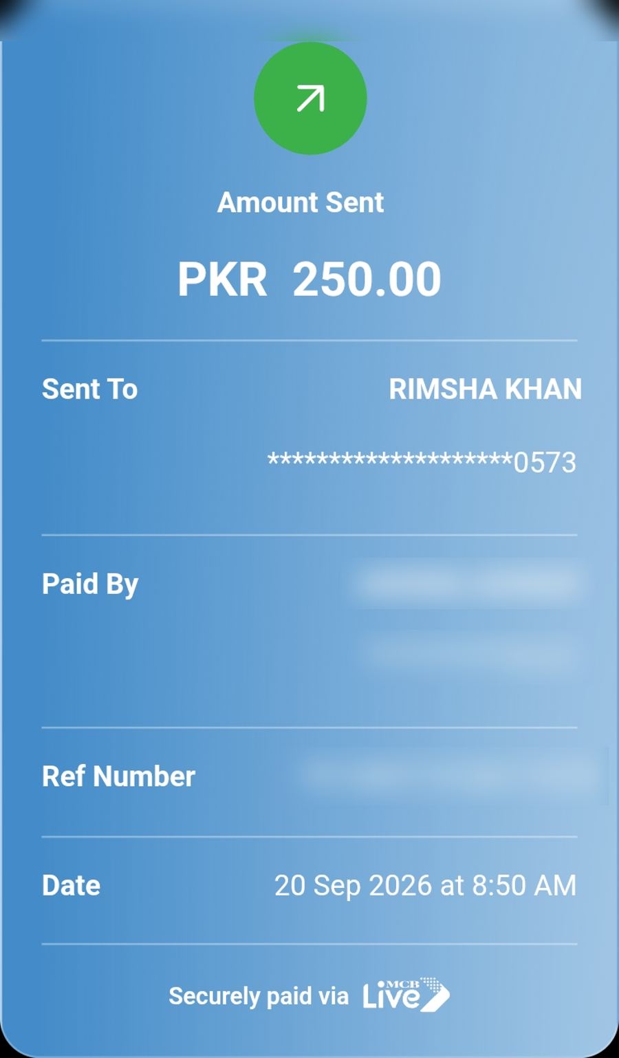 Authentic receipt — private details hidden