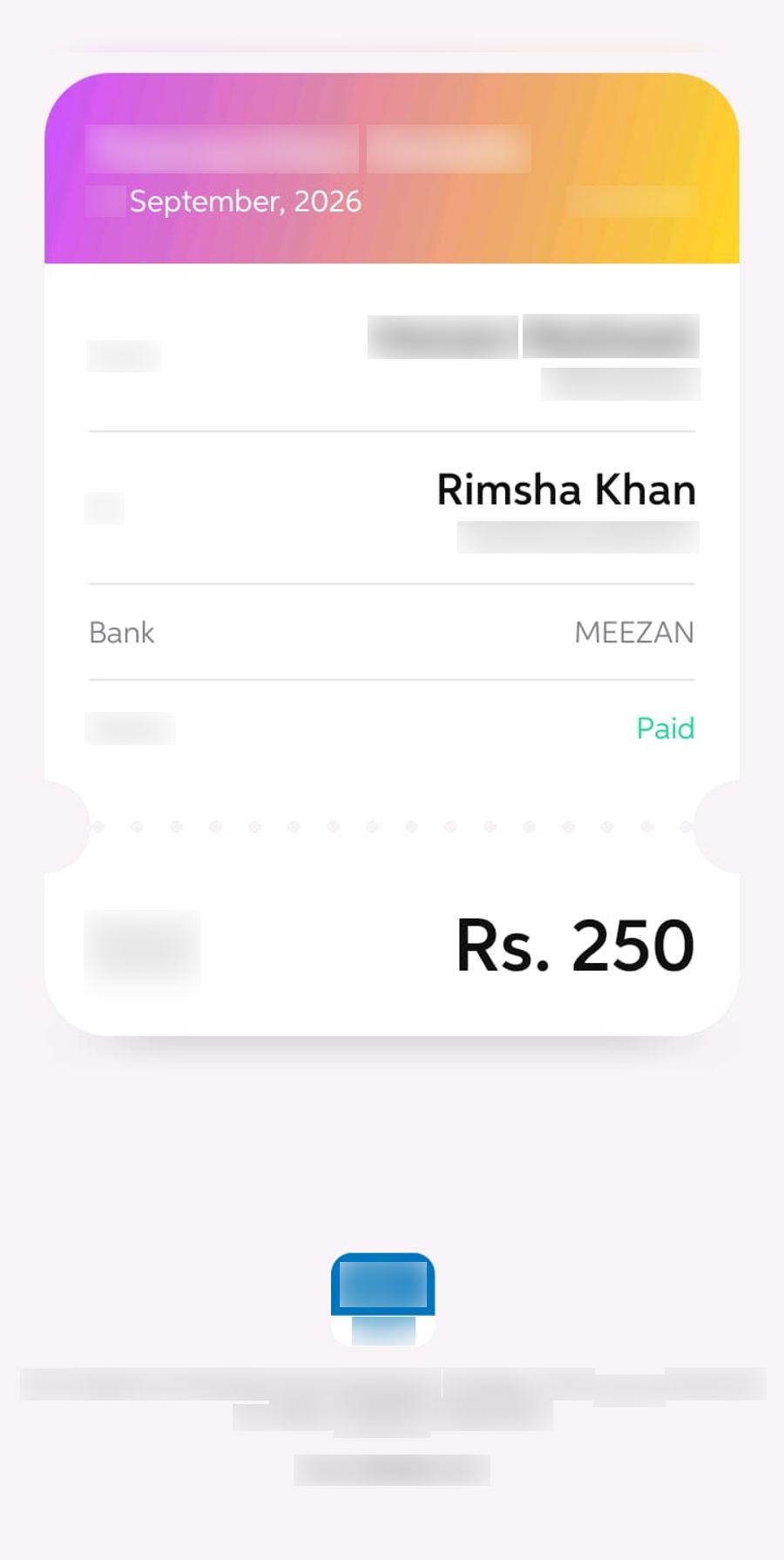 Authentic receipt — private details hidden